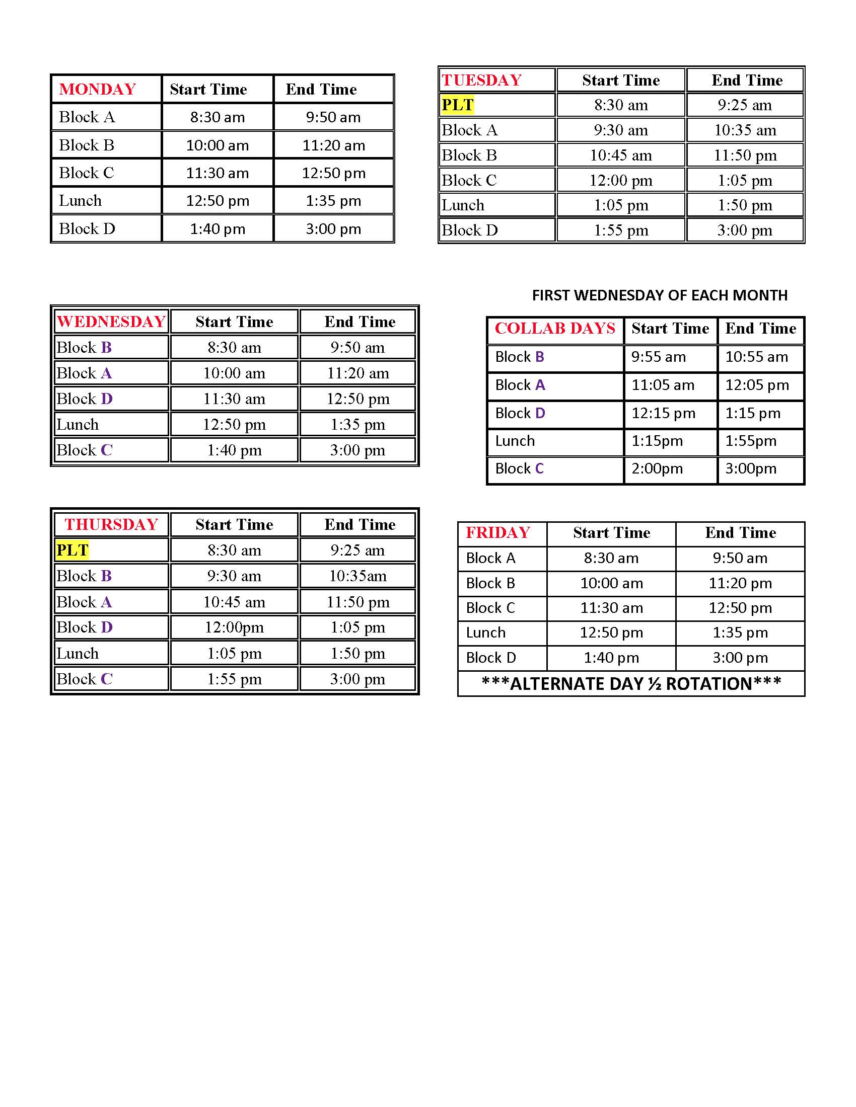 Bell Schedule